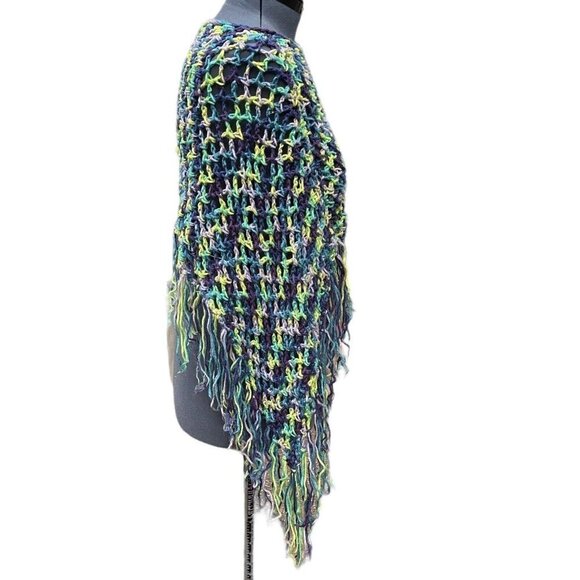 Hand-Made‎ Bohemian Crocheted Poncho/Shawl w/Fringe Multicolor 70's Style Hippie - Picture 2 of 13